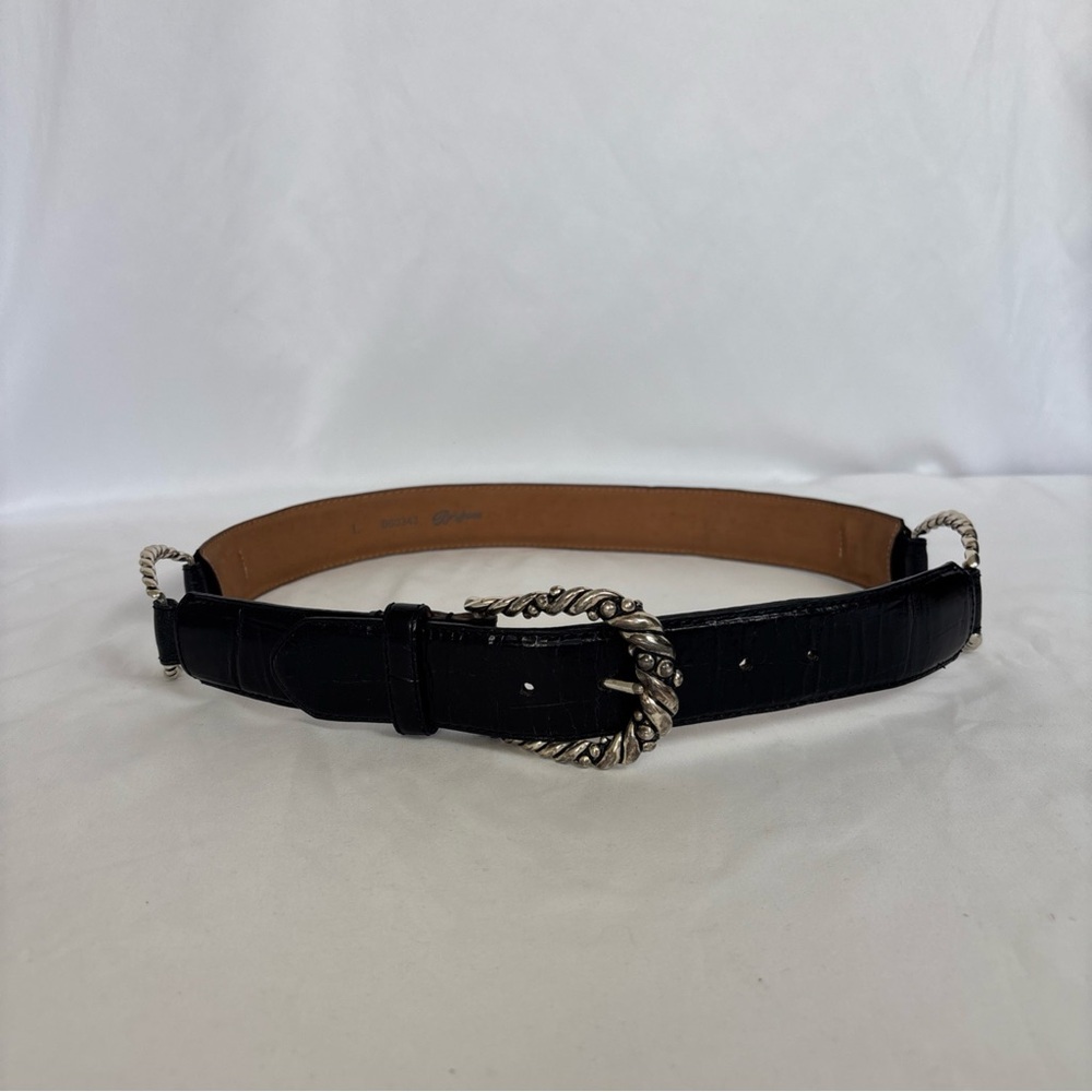 Brighton Belt Womens Size L Black Alligator Embossed‎ Leather Silver Buckle 90s